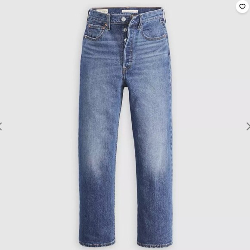 Levi’s Ribcage Straight Ankle Blue Size 29 Raw Frayed Hem Wide-Leg Jeans Denim